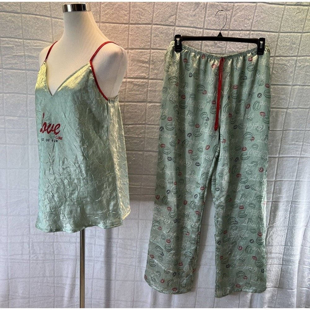 Women’s Coca Cola Pajamas Set Top Bottoms Green Red Sleep 2XL